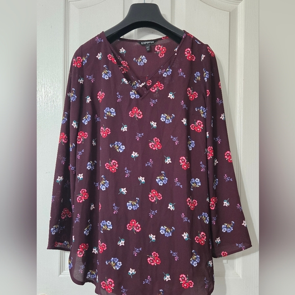 Express Floral Long Sleeve Tunic Blouse Semi Sheer Sz Small - Picture 1 of 5